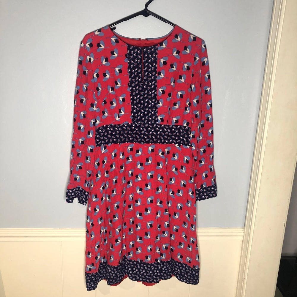 Boden Daisy Dress Womens Size 8R Red Blue Pop Peony Geo Floral
